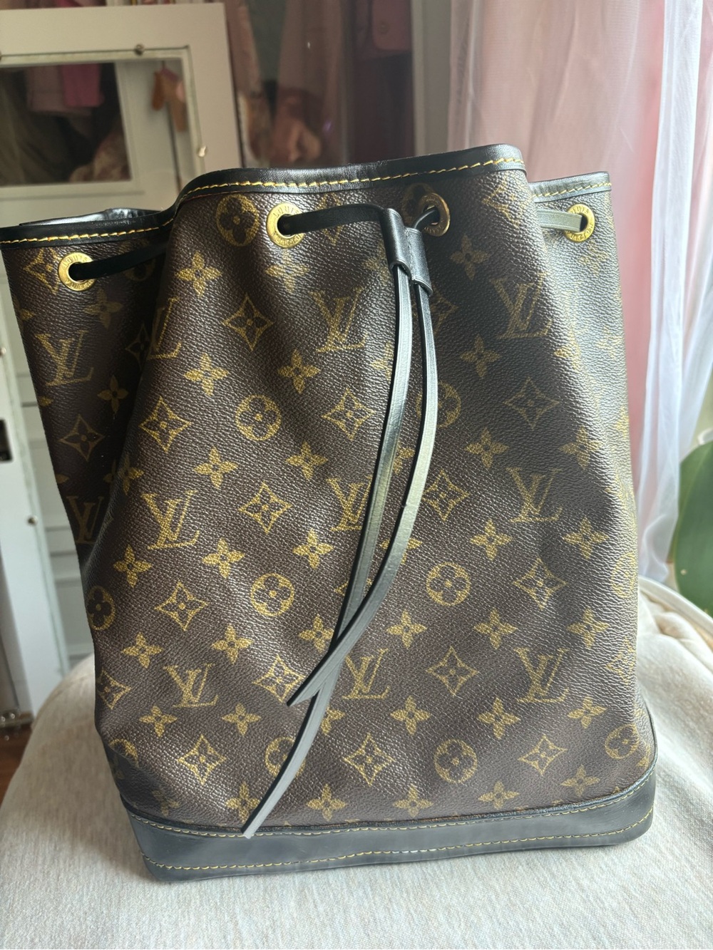 Louis Vuitton Monogram Drawstring Bucket Bag in Brown and Gold